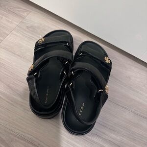 Tory Burch Black and Gold Sandals
